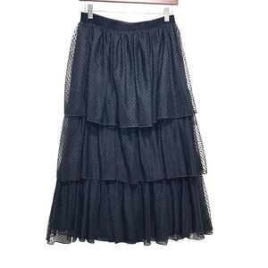 Womens Tulle Skirt S Black Swiss Dot Tiered Maxi Goth Coquette Dark Romantic